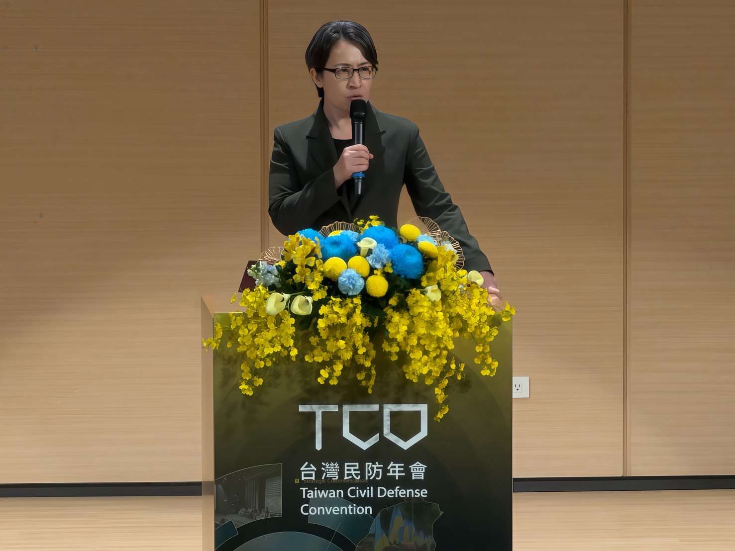副總統蕭美琴28日出席「2026年台灣民防年會」開幕致詞。(鄭佑漢 攝)