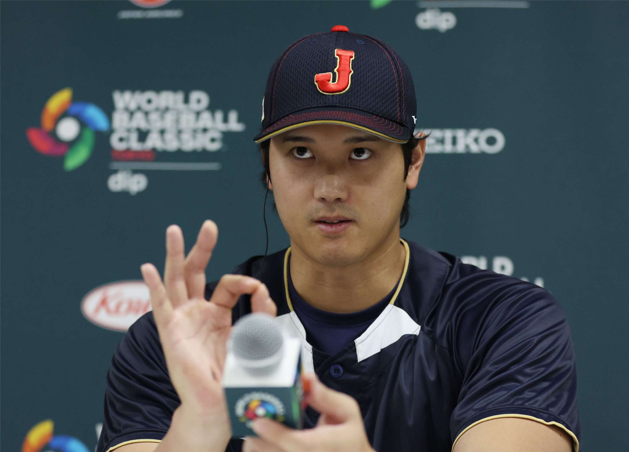 圖為大谷翔平出席日本隊記者會。(讀賣新聞提供) 