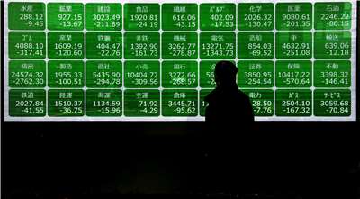 受到美伊戰爭衝擊，東京股市9日一片綠油油。