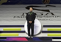 台灣體操好手、「世界貓王」唐嘉鴻8日在亞塞拜然舉行的體操世界盃巴庫站，以總分15.366分摘下男子單槓金牌。（教練黃柏瑞提供）