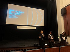 台灣電影「小雁與吳愛麗」在捷克電影節「One World國際人權影展」放映。導演林書宇（左1）在映後座談向觀眾分享創作理念。
