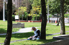台北市內湖區民眾趁好天氣在公園樹下閱讀。資料照片。
