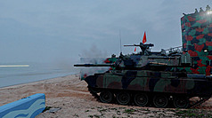 陸軍金門防衛指揮部18日拂曉進行「太武操演」，運用M41D戰車等戰、甲車及各式火砲，於烈嶼東崗海
域一線據點與陣地，實施近岸防禦灘岸戰鬥實彈射擊等課目。
