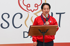 總統賴清德（圖）22日上午在陽明山竹子湖，出席「115年全國童軍節慶祝大會」，在致詞時勉勵出席的童軍。
