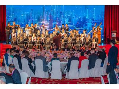 外交部春宴12日晚間在台北圓山大飯店舉行，今年主題訂為「堅韌民主，馳騁寰宇」 (圖取自林佳龍臉書)