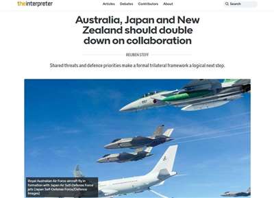 澳洲「羅伊國際政策研究院」網站16日刊登一篇史提夫的評論文章，標題為「澳、日、紐應加倍合作」。