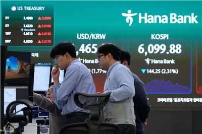 南韓股市今天(3日)下跌超過5%。示意圖。