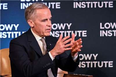 加拿大總理卡尼(Mark Carney)在雪梨智庫羅伊研究院(Lowy Institute)發表演說。