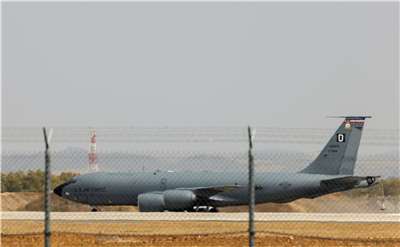 西班牙莫隆空軍基地(Morón Air Base)的一架美軍波音KC-135同溫層加油機。(路透社/達志影像)