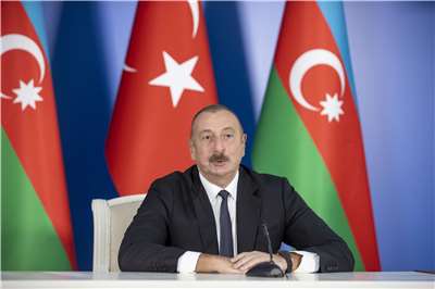 亞塞拜然總統阿利耶夫(Ilham Aliyev)5日指控伊朗以無人機發動「恐怖主義攻擊」，造成4人受傷，並揚言將採取報復措施。資料照。(AFP)