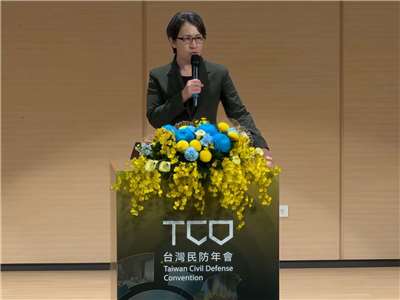 副總統蕭美琴28日出席「2026年台灣民防年會」開幕致詞。(鄭佑漢 攝)