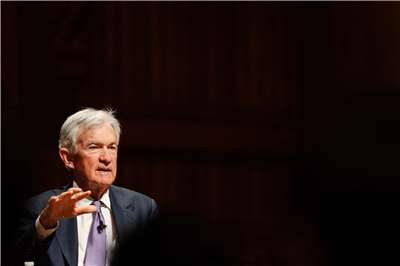 美國聯準會主席鮑爾(Jerome Powell)在哈佛大學發表演說。