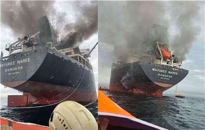 泰國散裝船Mayuree Naree號11日在荷莫茲海峽水域遭到攻擊。 (圖:FB/RTNSpokesperson)