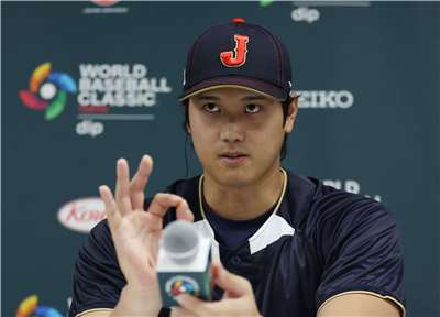 圖為大谷翔平出席日本隊記者會。(讀賣新聞提供) 