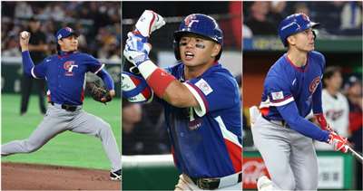 台灣隊徐若熙、鄭宗哲、費柴德(Stuart Fairchild)入選日本數據公司「Data Stadium」評選的獨家最佳陣容。(中央社/央廣合成)