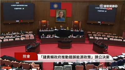 國民黨團27日在立法院院會提案，譴責賴政府推動錯誤能源政策。(翻攝國會頻道)