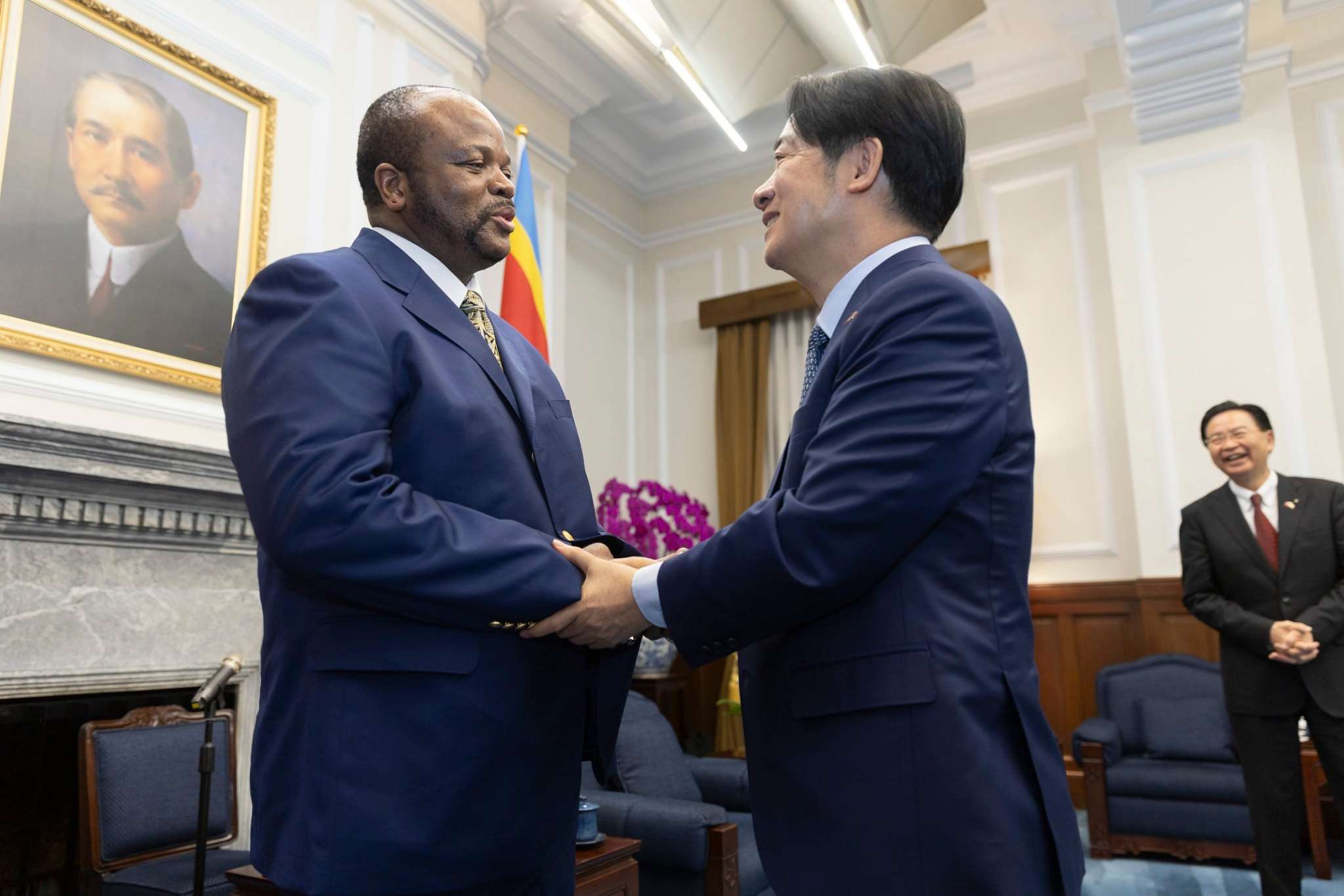 圖為賴清德總統 （右）2024年5月21日與史瓦帝尼王國國王恩史瓦帝三世（左）在總統府會晤。資料照片。(總統府flickr)