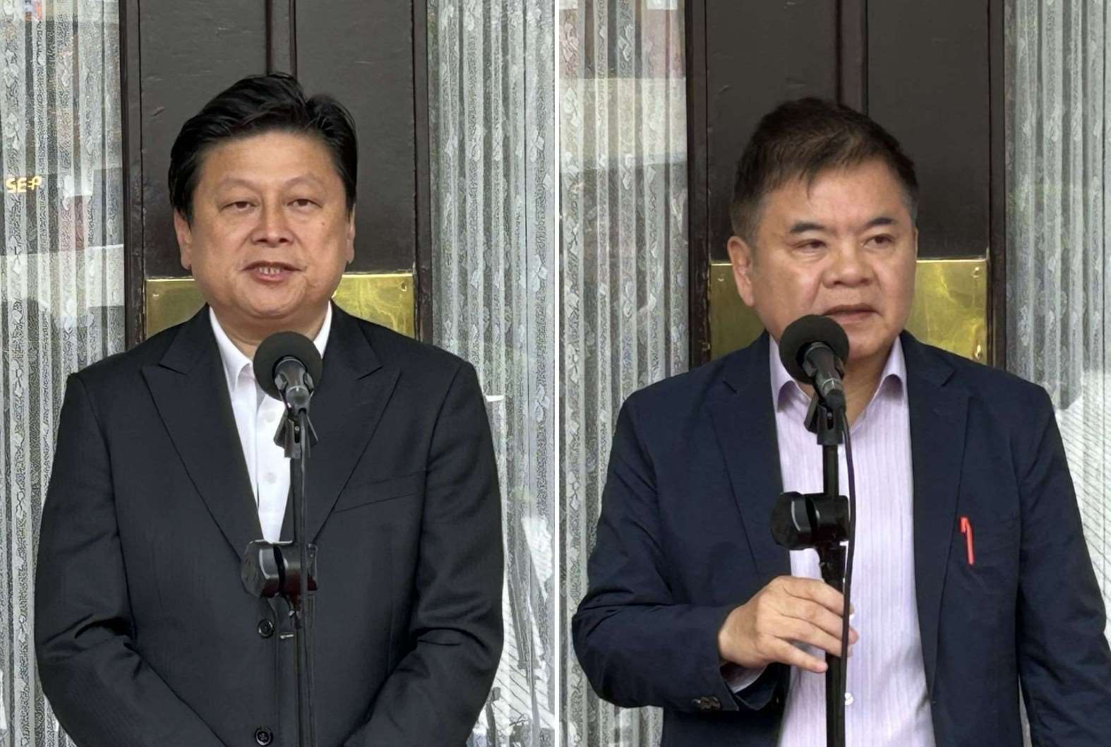 民進黨立法院黨團幹事長莊瑞雄(右)與國民黨立法院黨團總召傅崐萁(左)分別回應有關軍購條例協商進度。資料照片(趙婉淳攝/央廣合成 )