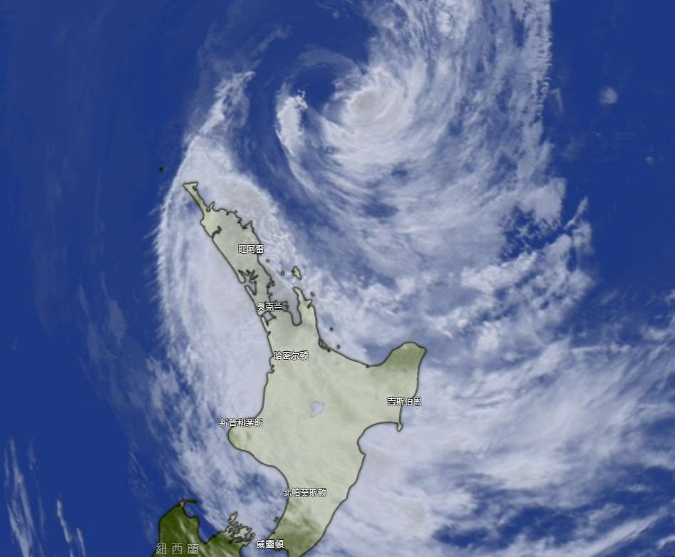 氣象預報指出，氣旋瓦亞努(Cyclone Vaianu)預計將在週日登陸紐西蘭北島，恐引發洪水災情。(翻攝Windy.com)