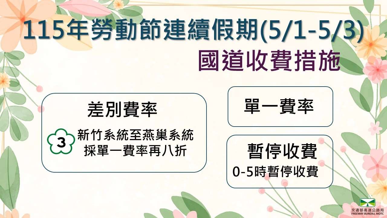 針對勞動節連假，交通部高速公路局祭出國道疏運措施。(高公局提供)