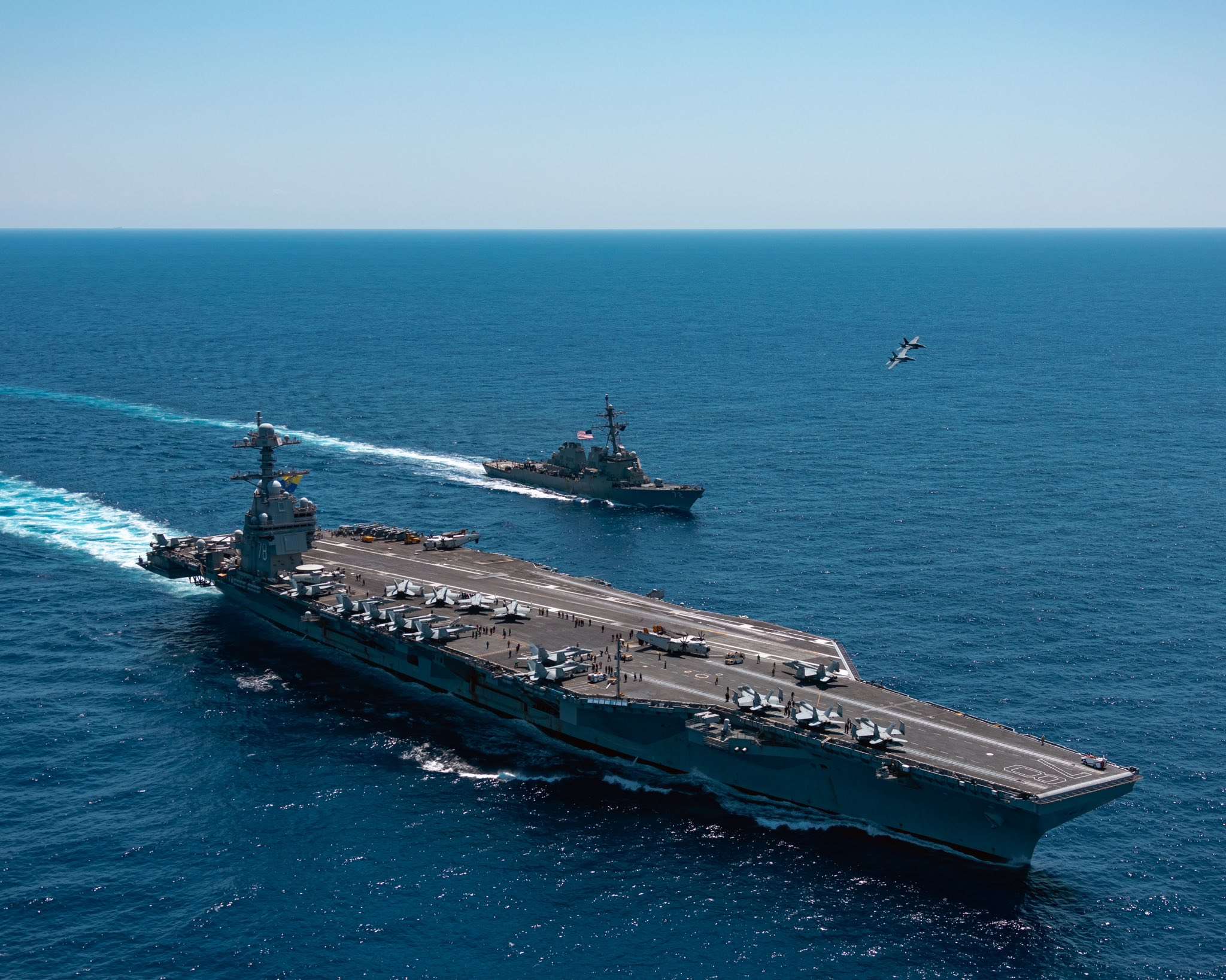 美國首艘福特級航母「福特號」(USS Gerald R. Ford)，自2025年6月以來，已創紀錄部署了超過300天。(FB/USSGeraldRFord)
