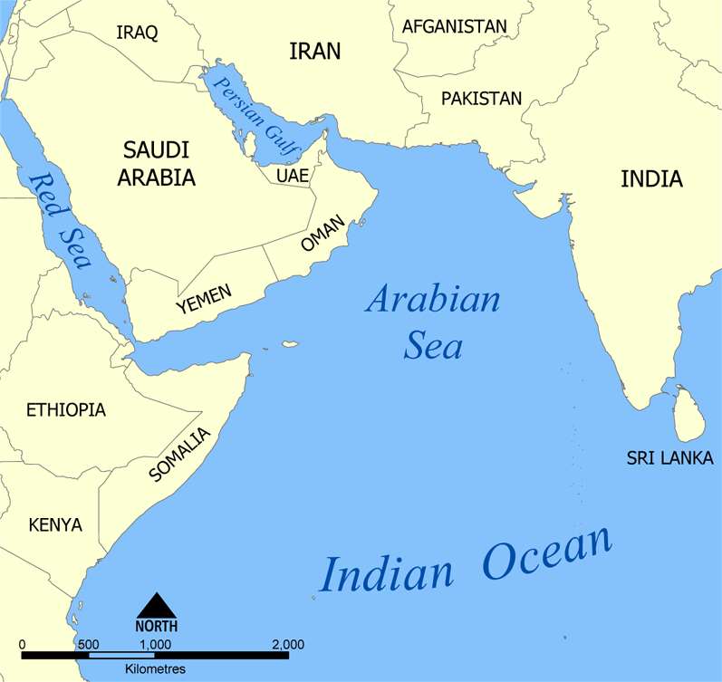 阿拉伯海（Arabian Sea）地理位置圖。(圖 : 維基百科)