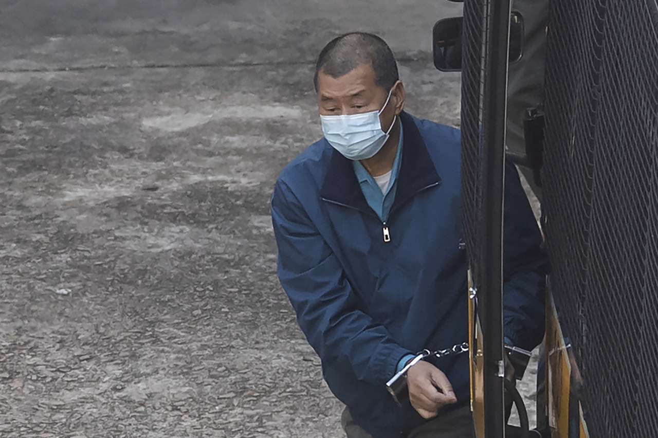 香港壹傳媒集團創辦人黎智英(圖)被裁定違反港區國安法等罪被判刑20年，港府並聲請法院充公黎智英財產。攝於2020.12.3。資料照片。