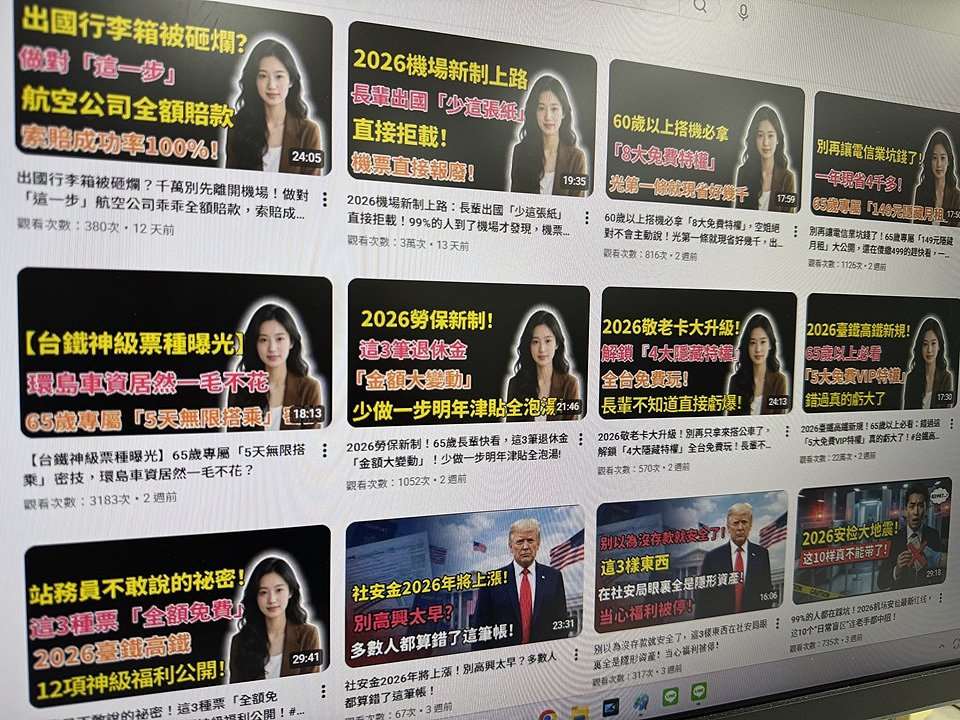 近期網路社群與YouTube頻道流傳長者搭雙鐵享有5大免費措施等影片與訊息，交通部13日表示，這是AI技術生成的虛構假訊息，民眾切勿上當受騙，更勿以訛傳訛。(翻攝YouTube畫面)