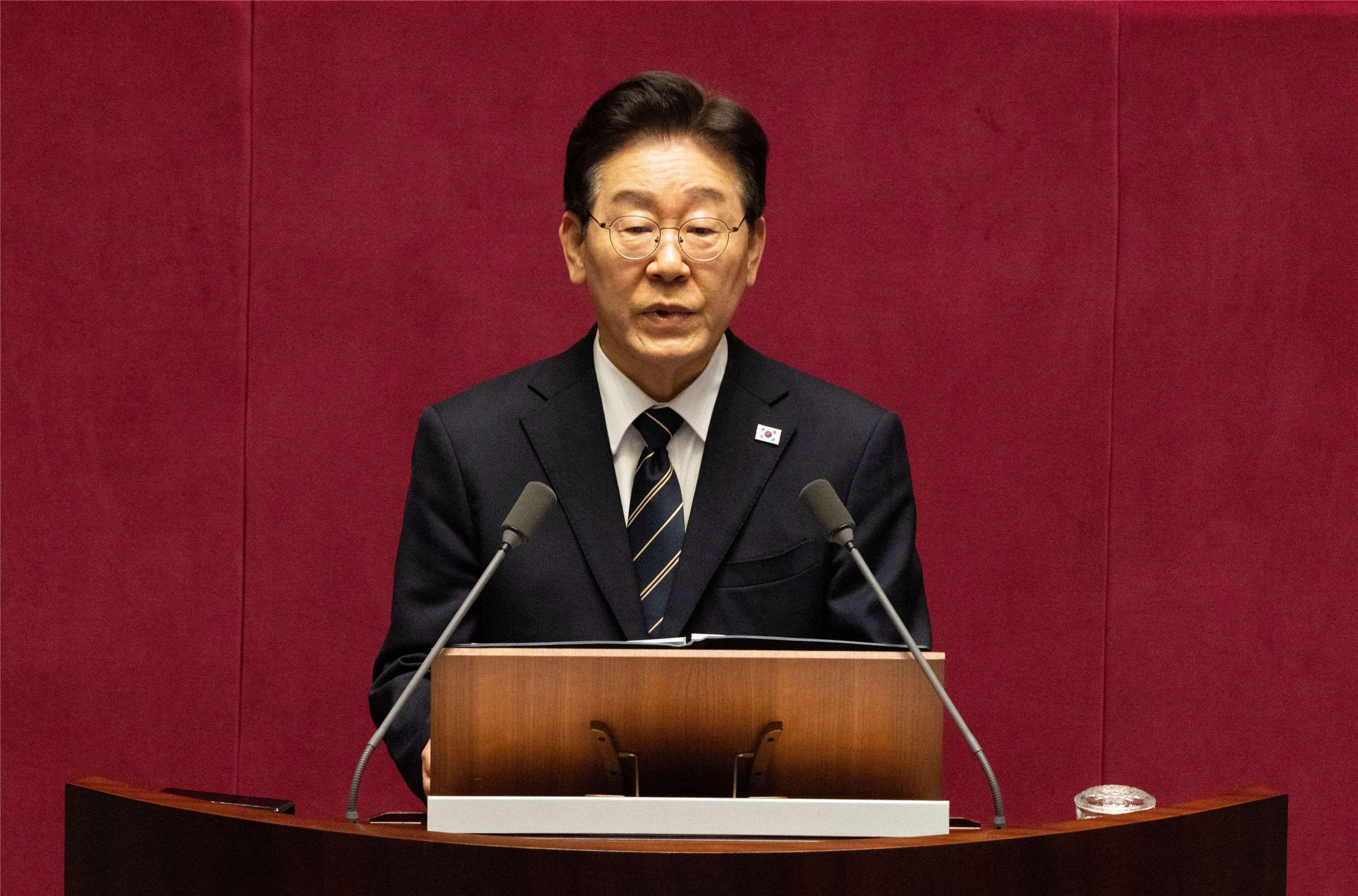 南韓總統李在明為了追加預算案，2日在國會進行施政演說。