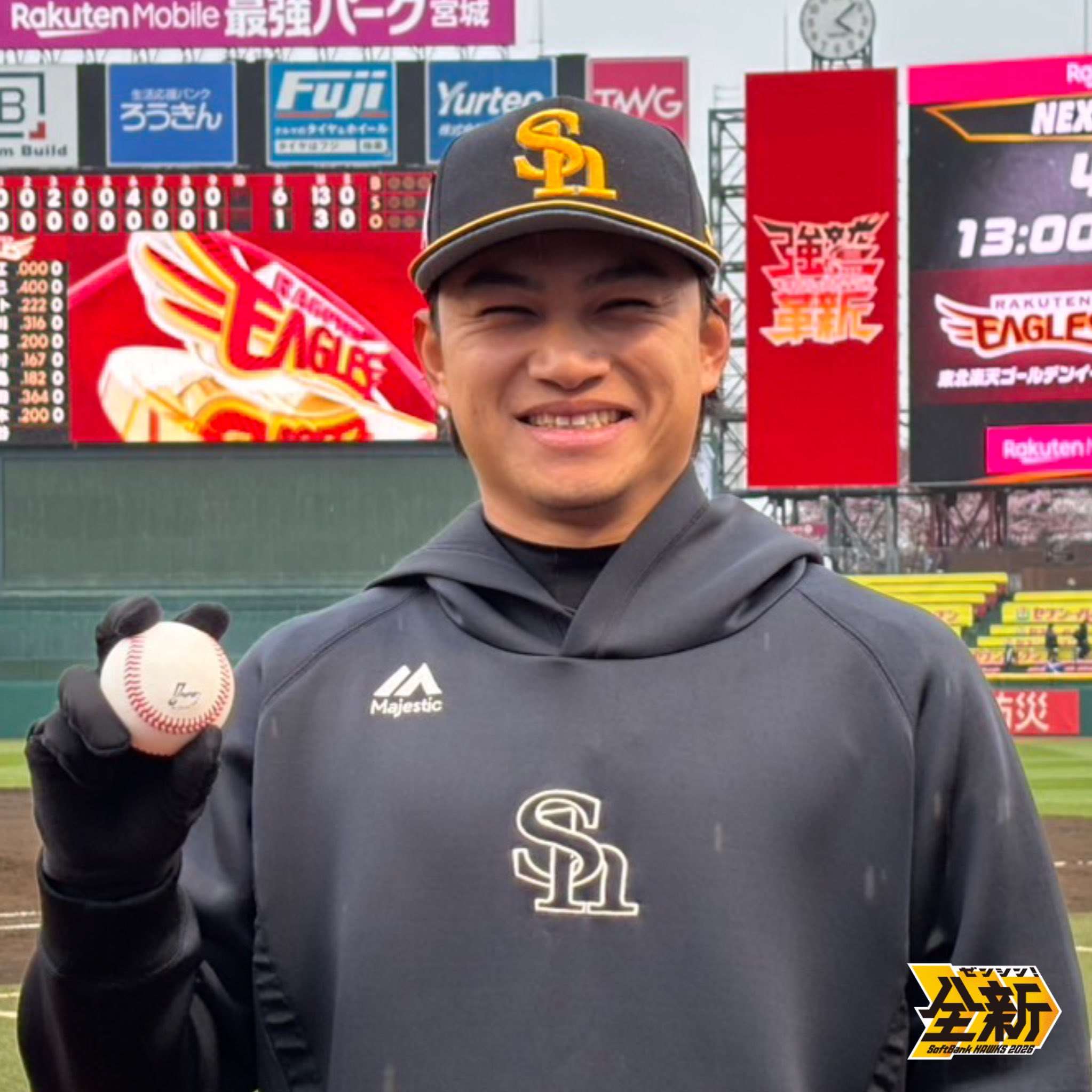 徐若熙轉戰日職初登板奪勝。(X@HAWKS_official)