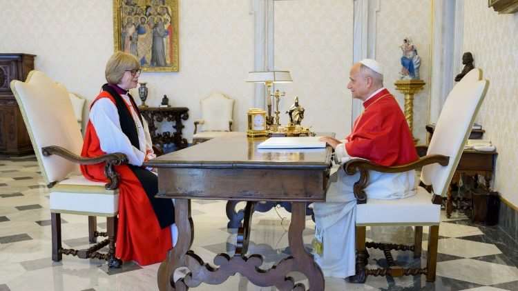 教宗良十四世27日在梵蒂岡接見坎特布里大主教馬來利。(圖:(@Vatican Media)