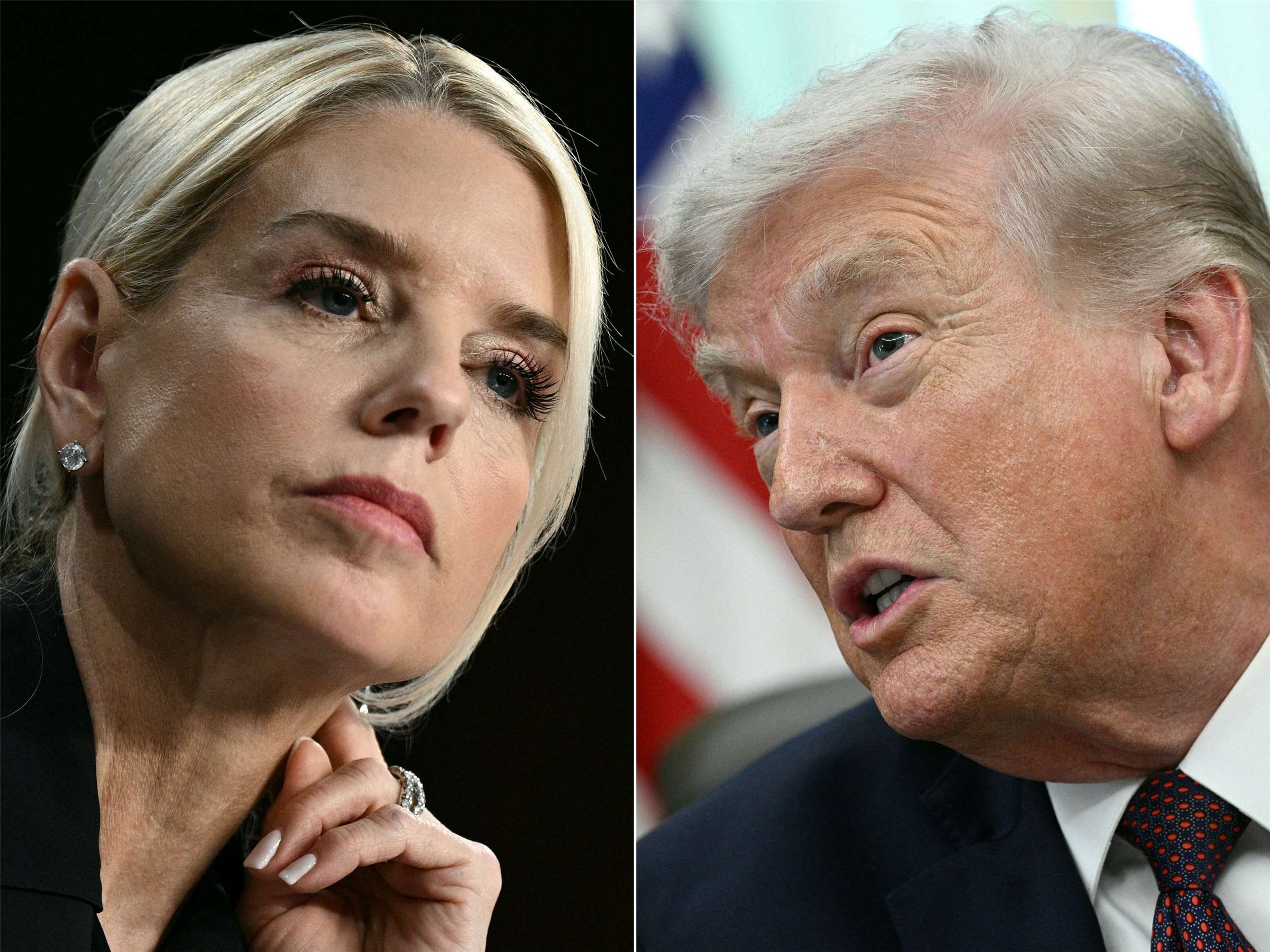 美國司法部長邦迪(Pam Bondi)(左) 遭到川普總統火速解職 。(AFP合成照片)