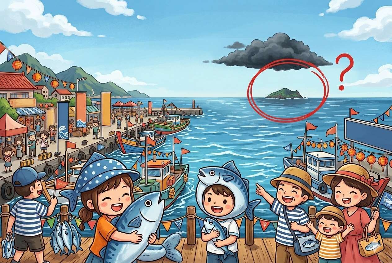 南方澳的鯖魚節與......嗯？遠處那個是什麼？（圖：AI繪製）