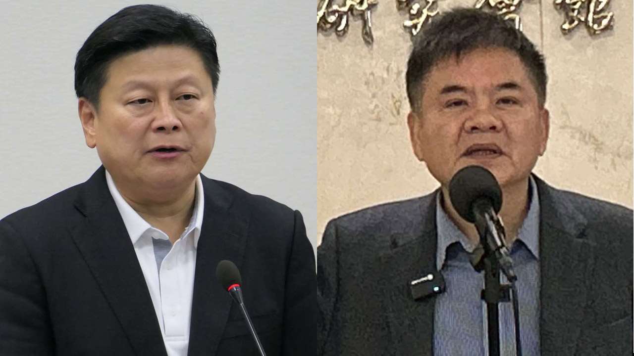 民進黨團24日在立院會提案，譴責中國脅迫第三國撤銷我國元首專機飛航許可的粗暴行為。左為國民黨立法院黨團總召傅崐萁、右為民進黨立法院黨團幹事長莊瑞雄。資料照。(趙婉淳攝 )