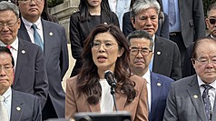 國民黨主席鄭麗文8日上午在南京中山陵發表談話。(圖：中央社)