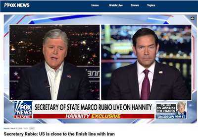 美國國務卿盧比歐接受福斯新聞專訪稱，看到戰爭終點線。 (圖:翻拍自FoxNews)