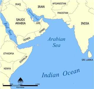 阿拉伯海（Arabian Sea）地理位置圖。(圖 : 維基百科)
