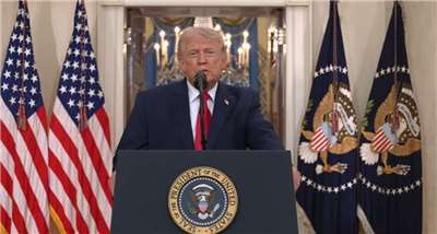 美國總統川普1日發表全國電視演說時稱，伊朗戰事接近結束。 (YT/@WhiteHouse)