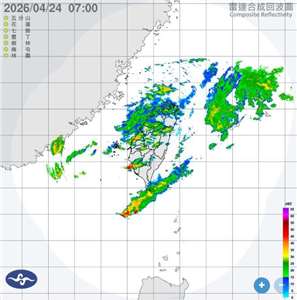 中央氣象署指出，24日隨鋒面逐漸往南移動，西半部地區有短暫陣雨或雷雨，並有局部大雨發生的機會。(圖:交通部中央氣象署)