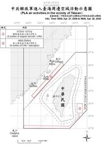 國防部公布自昨天(21日)上午6時至今天(22日)上午6時，共軍在台海周邊活動情況。(國防部提供)
