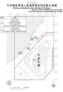 國防部表示，自9日上午6時至10日上午6時，偵獲總計中共15機艦船持續在台海周邊活動。(圖:國防部)