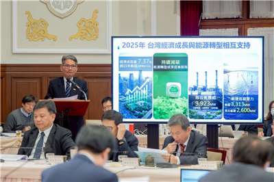 總統府「國家氣候變遷對策委員會」六次委員會議22日下午登場。講台者為經濟部次長賴建信。(圖：總統府)