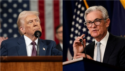 美國總統川普(左)與聯準會主席鮑爾(Jerome Powell)衝突加劇。資料照片。(圖:X@POTUS/路透社/達志影像，央廣合成)