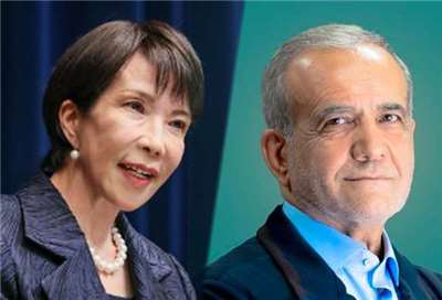 日本首相高市早苗表示，她稍早與伊朗總統裴澤斯基安(圖右)通話，呼籲德黑蘭當局確保荷莫茲海峽的船隻航行安全。(合成圖/翻攝X@takaichi_sanae)