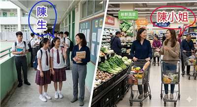 粵語裡，姓陳的女老師， 在學校是陳生，出了學校就是陳小姐