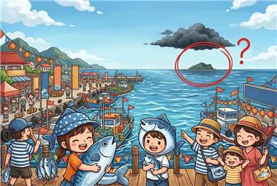 南方澳的鯖魚節與......嗯？遠處那個是什麼？（圖：AI繪製）
