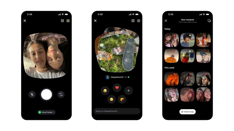 Meta公司20日宣布在台灣推出全新Instants App，鼓勵用戶快速拍下精彩時刻，拍照後只能加上簡單的文字說明，過程中無法進行後製修圖。（Meta提供）