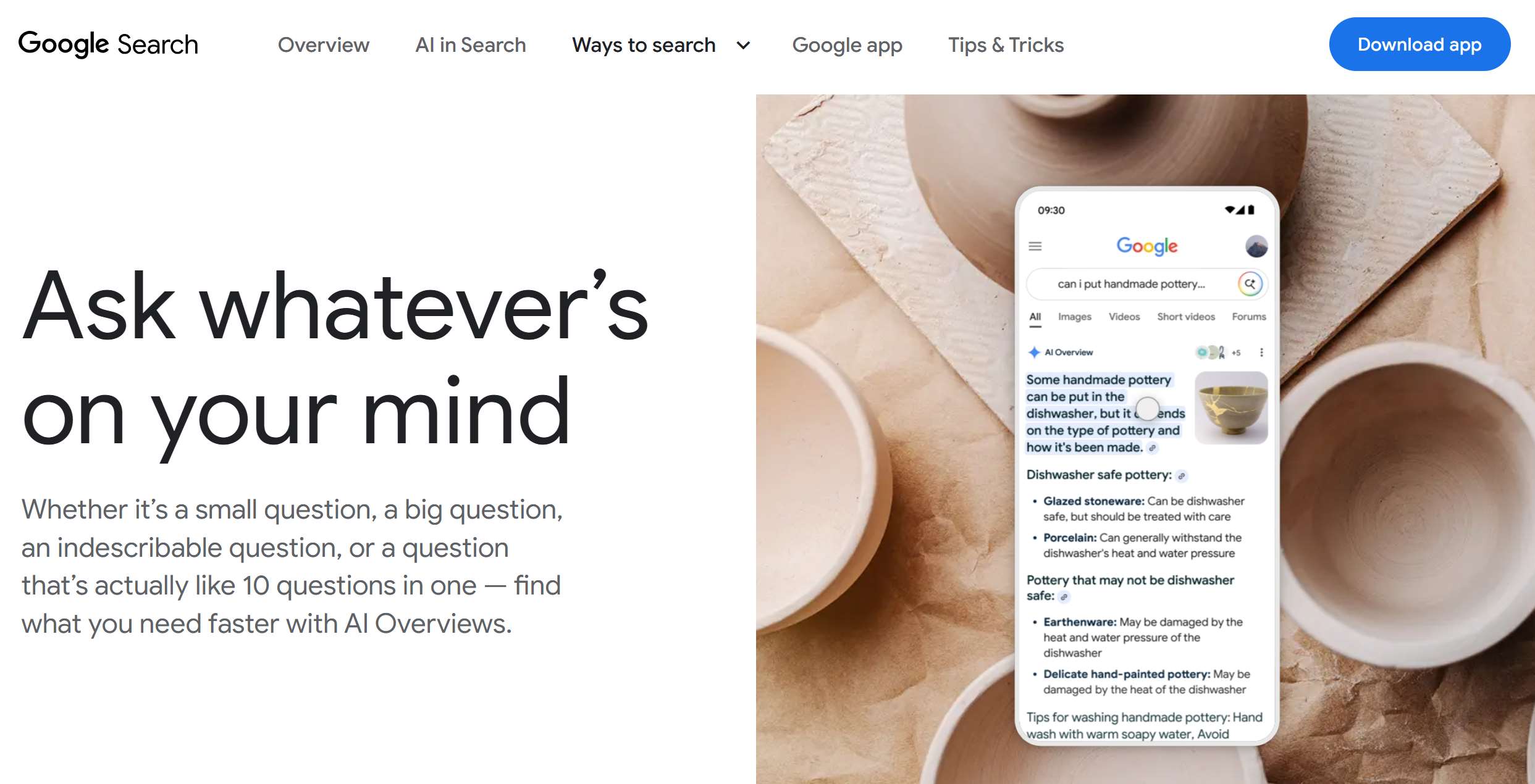 Google搜尋的AI摘要在2025年10月登台。(取自Google官網)