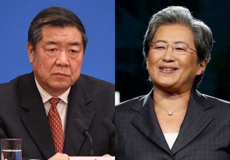中國國務院副總理何立峰18日在北京人民大會堂會見美國超微(AMD)執行長蘇姿丰。(合成圖)