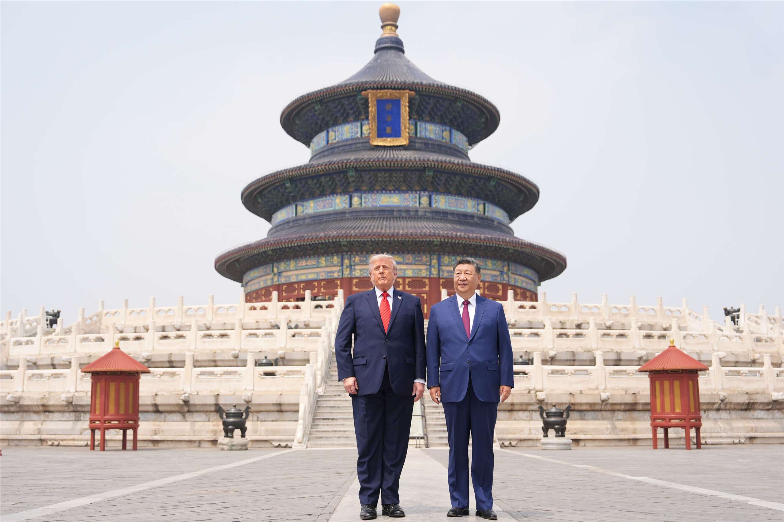 美國總統川普與中國國家主席習近平14日會談結束後抵達天壇參觀。